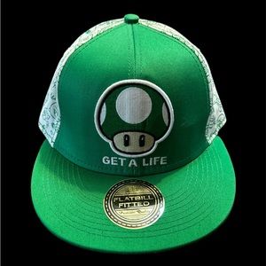 Genuine Super Mario 2011 Nintendo GET A LIFE Mushroom Flatbill Fitted Hat ~S/M